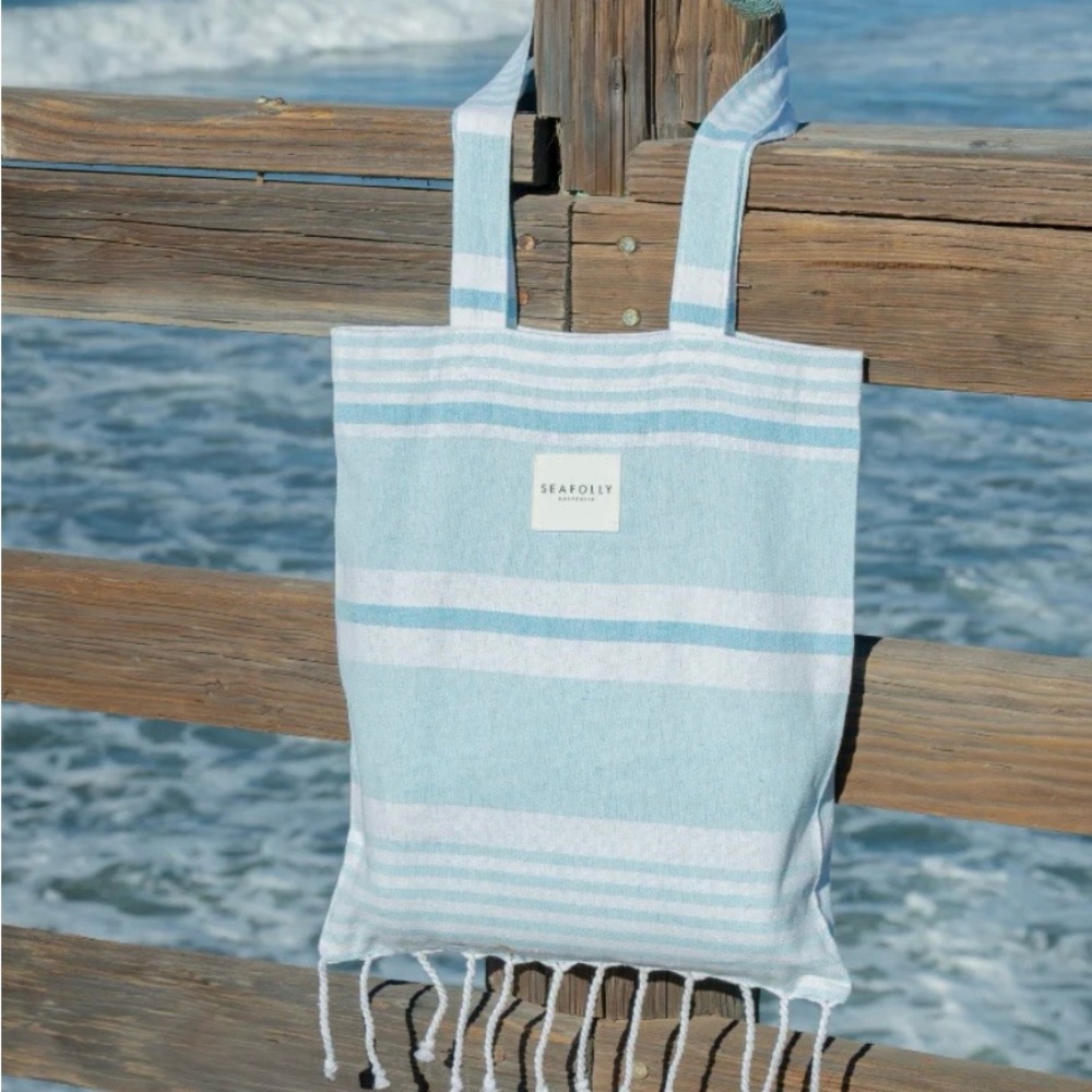 NWT Seafolly Light Blue and White Striped Tote